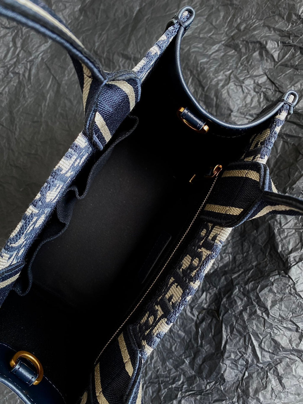 Dior Mini Book Tote 26 Blue Oblique Embroidery