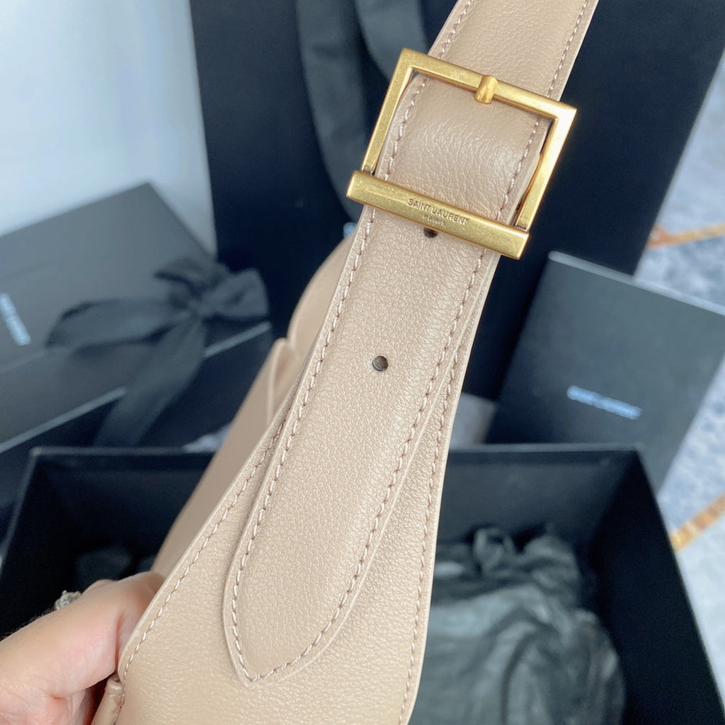 Saint Laurent Le 5 À 7 Small Supple 23 in Beige Lambskin Gold Buckle Bag