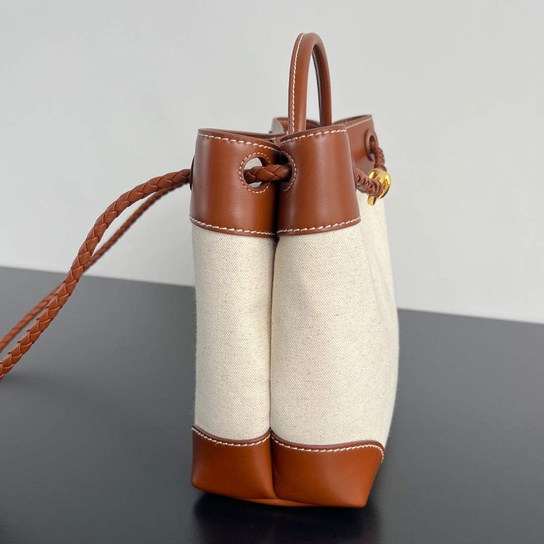 Bottega Veneta Small Andiamo 25 in White Brown Calfskin and Canvas Bag