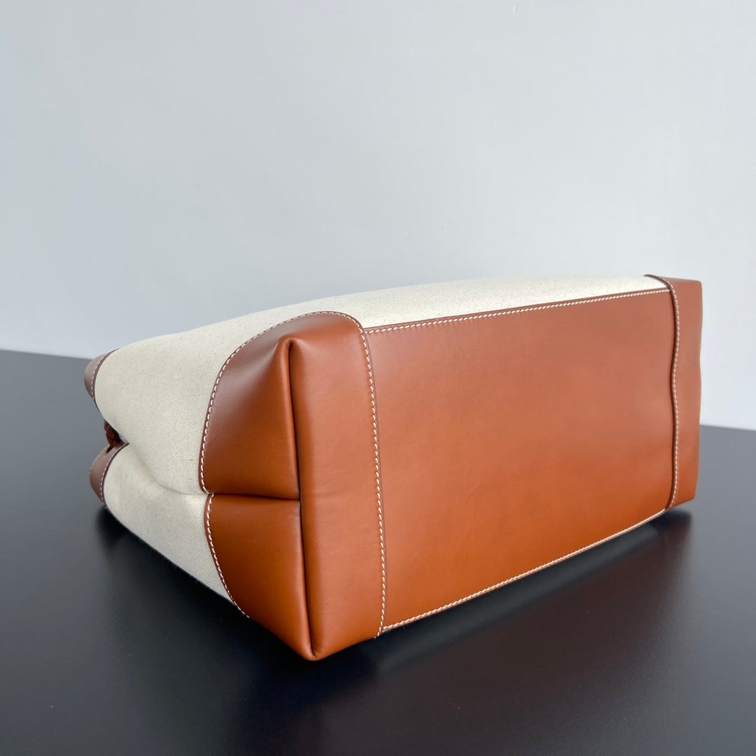 Bottega Veneta Large Andiamo 42 in White Brown Calfskin and Canvas Bag