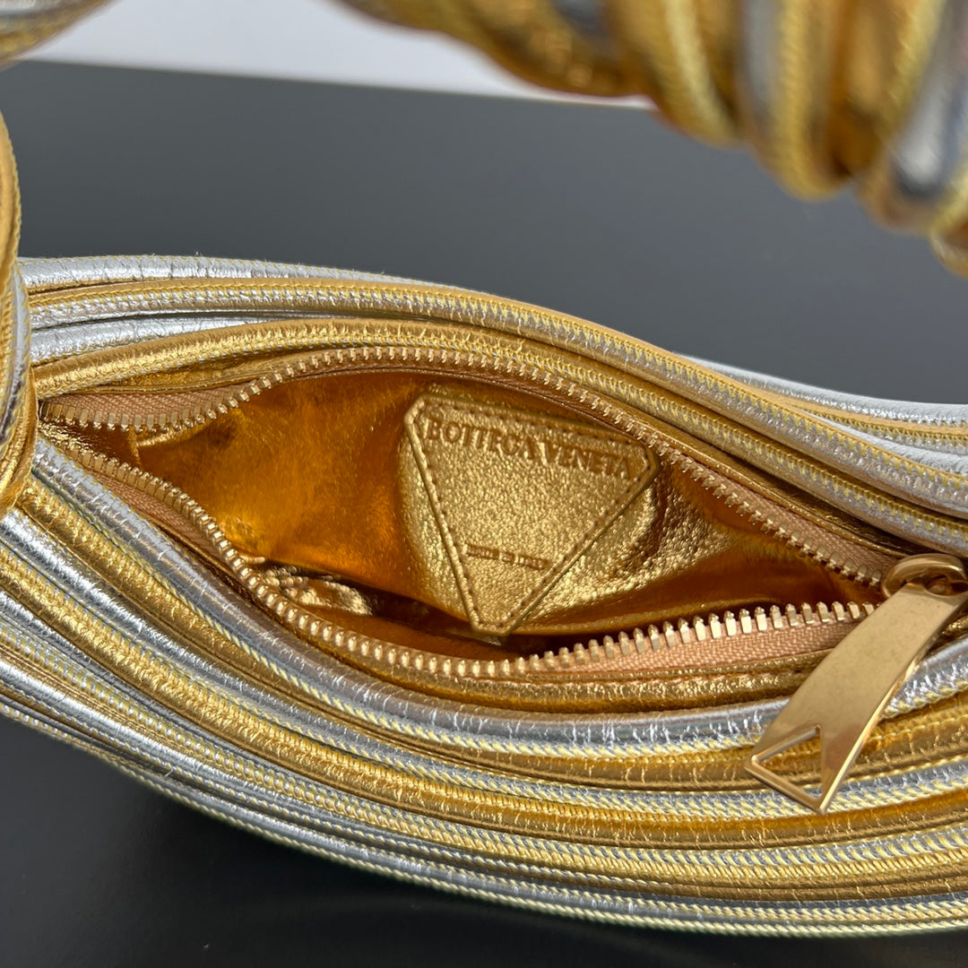 Bottega Veneta Mini Jodie 28 Bag in Gold Mix Silver Lambskin