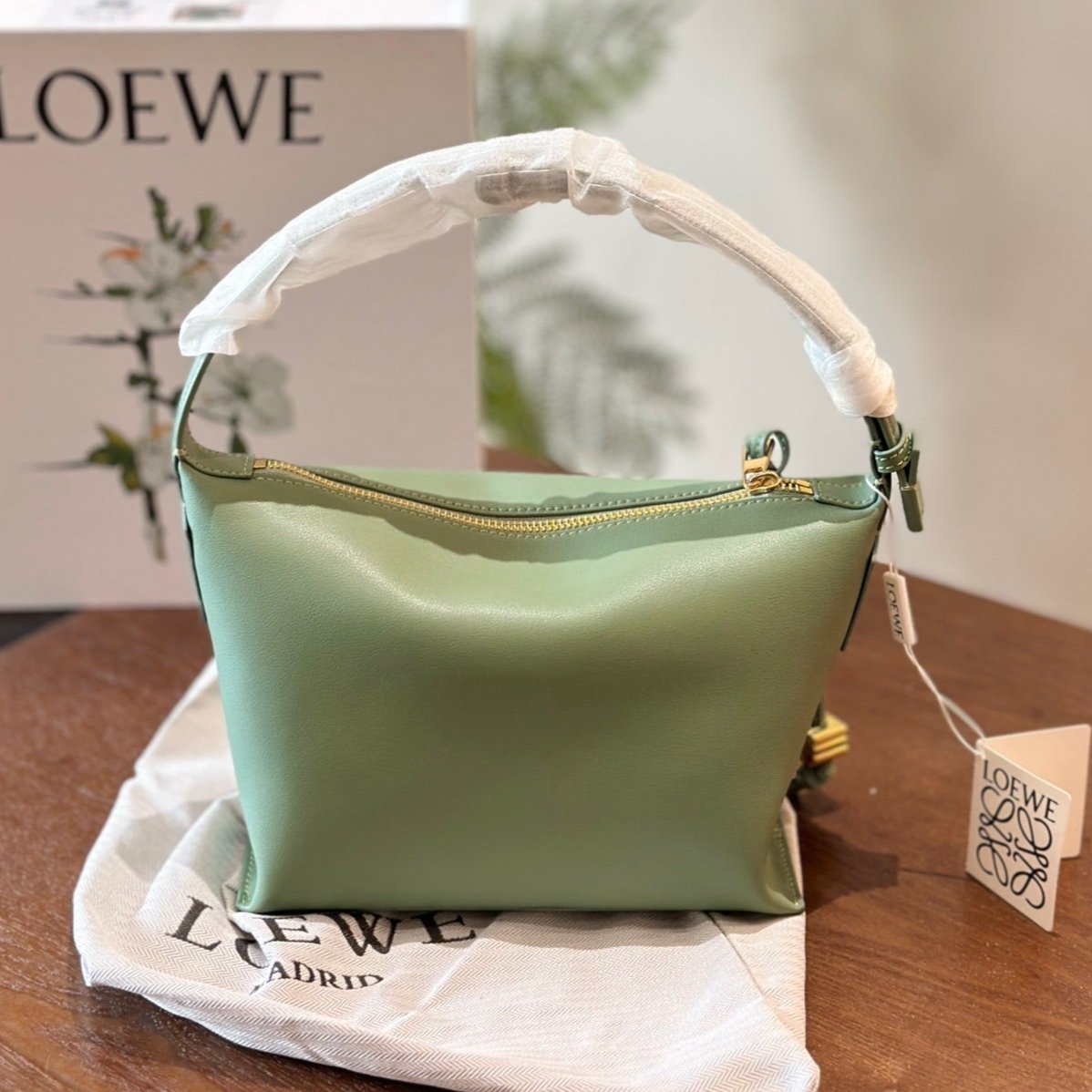 Loewe Luna Hobo 20 Bag in Green Mint Calfskin