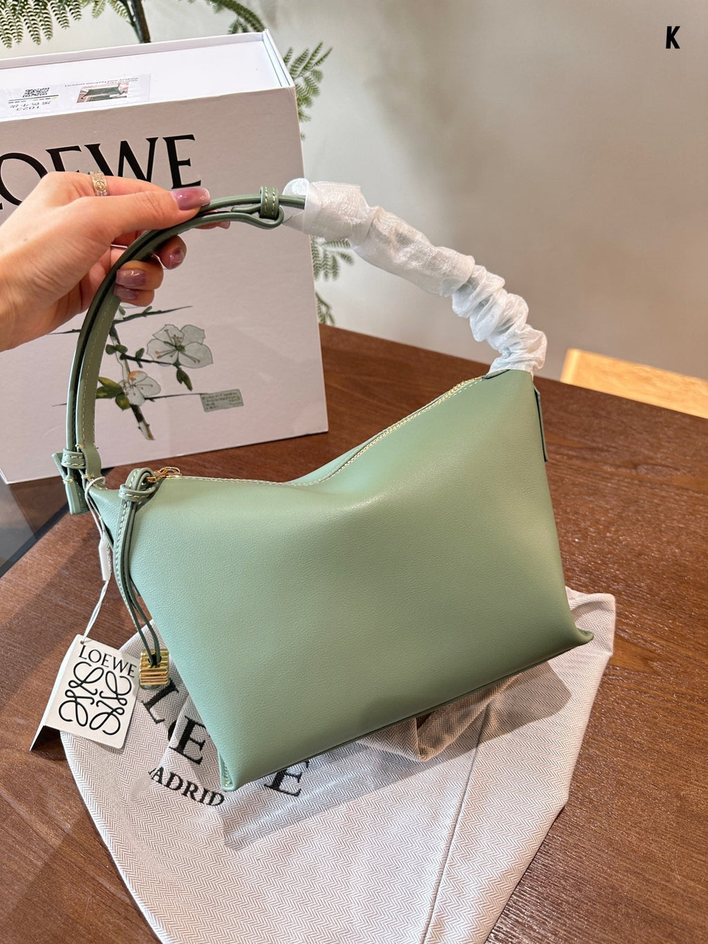 Loewe Luna Hobo 20 Bag in Green Mint Calfskin
