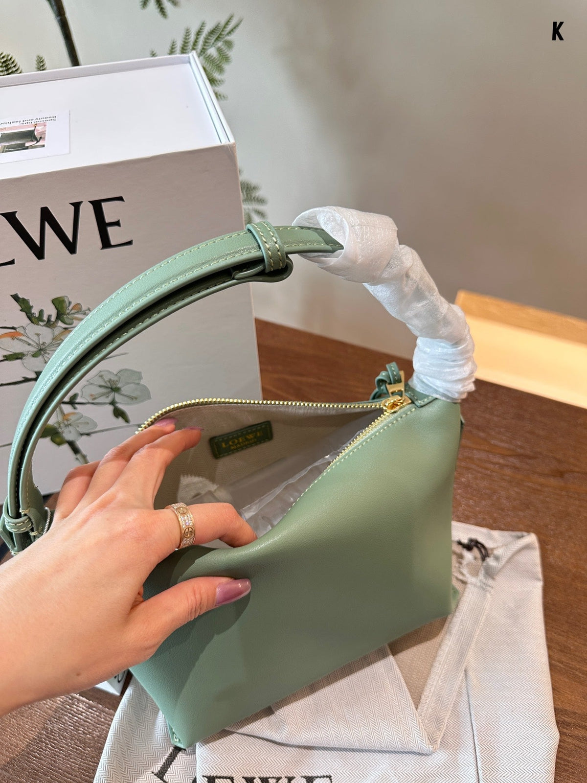 Loewe Luna Hobo 20 Bag in Green Mint Calfskin
