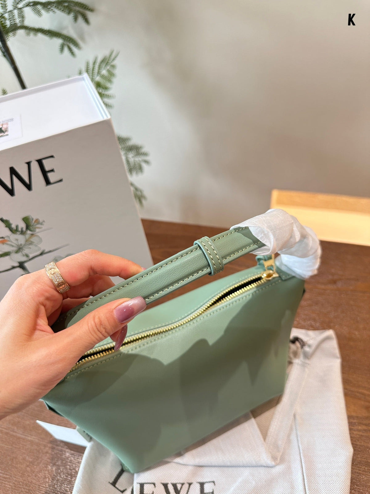 Loewe Luna Hobo 20 Bag in Green Mint Calfskin
