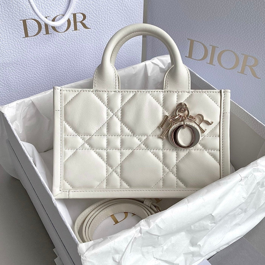Dior Mini Book Tote 21 White Maccrocannage Calfskin