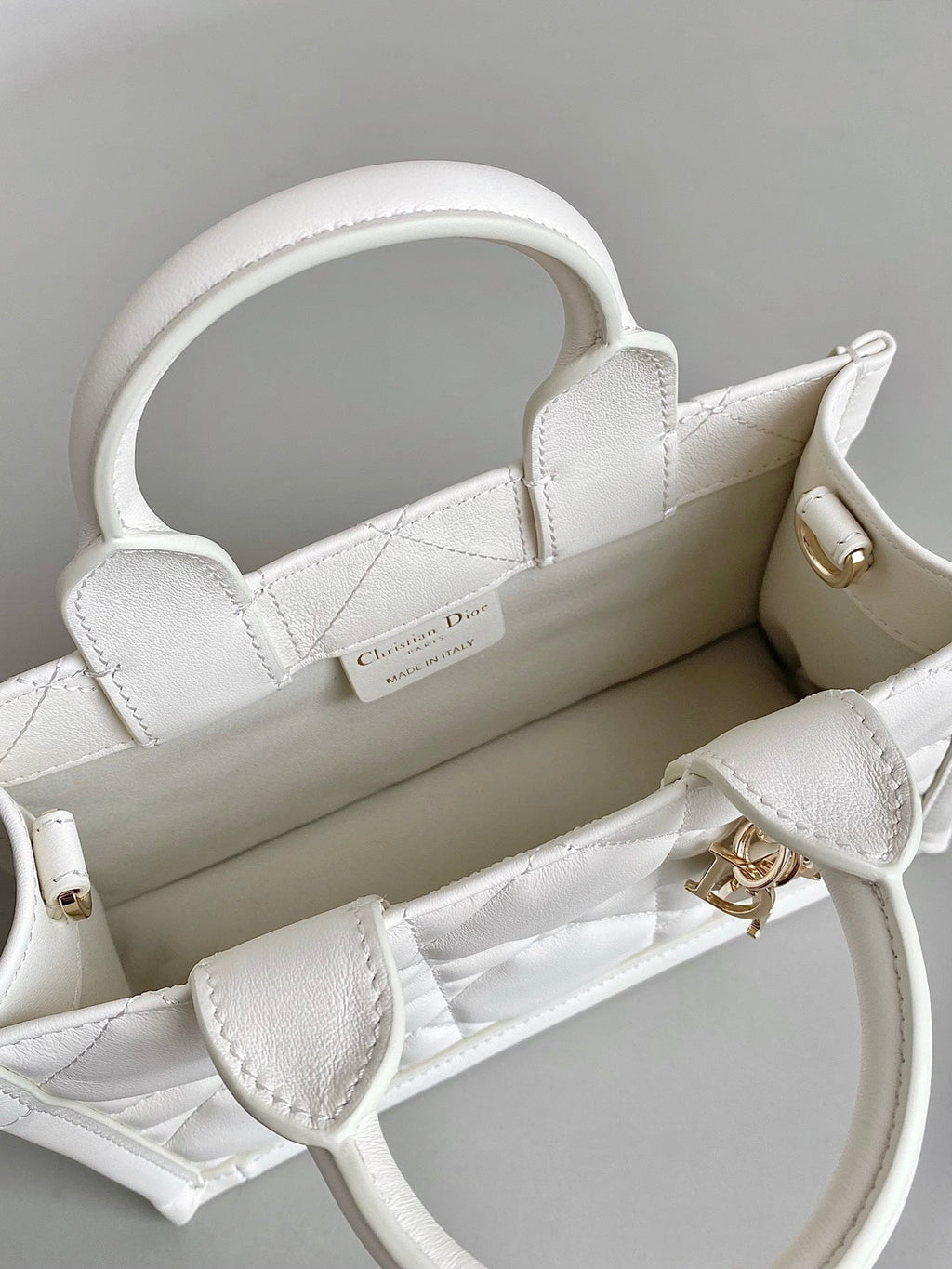 Dior Mini Book Tote 21 White Maccrocannage Calfskin