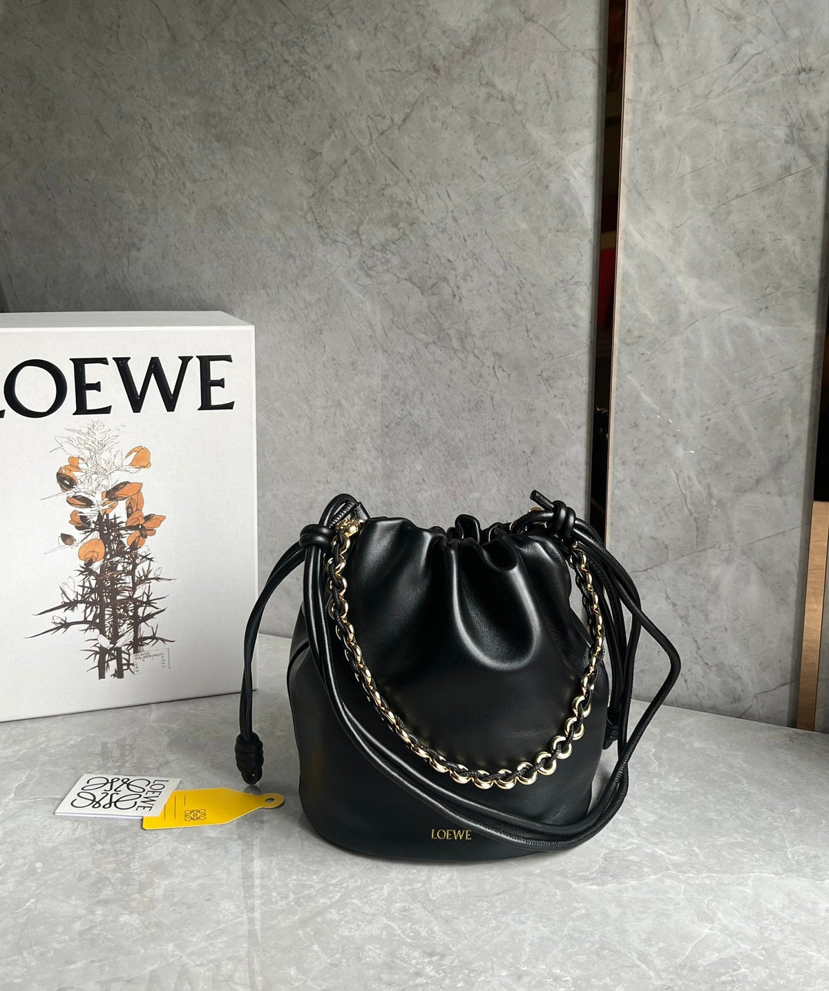Loewe 32 Flamenco Purse Bucket in Black Mellow Nappa Lambskin
