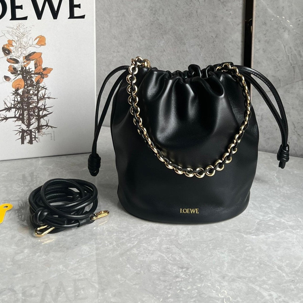 Loewe 32 Flamenco Purse Bucket in Black Mellow Nappa Lambskin
