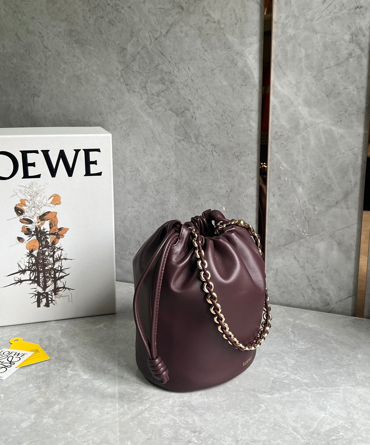 Loewe 32 Flamenco Purse Bucket in Dark Burgundy Mellow Nappa Lambskin