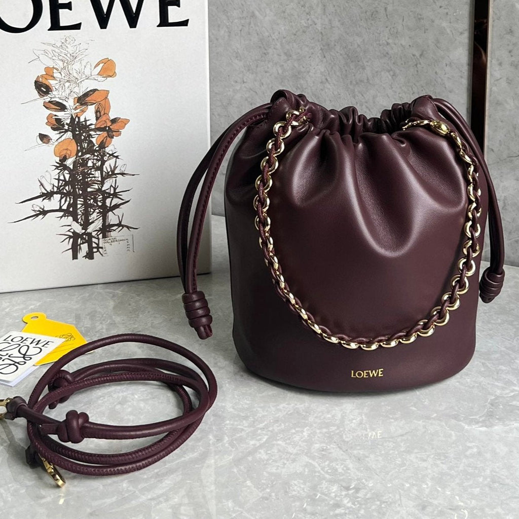 Loewe 32 Flamenco Purse Bucket in Dark Burgundy Mellow Nappa Lambskin