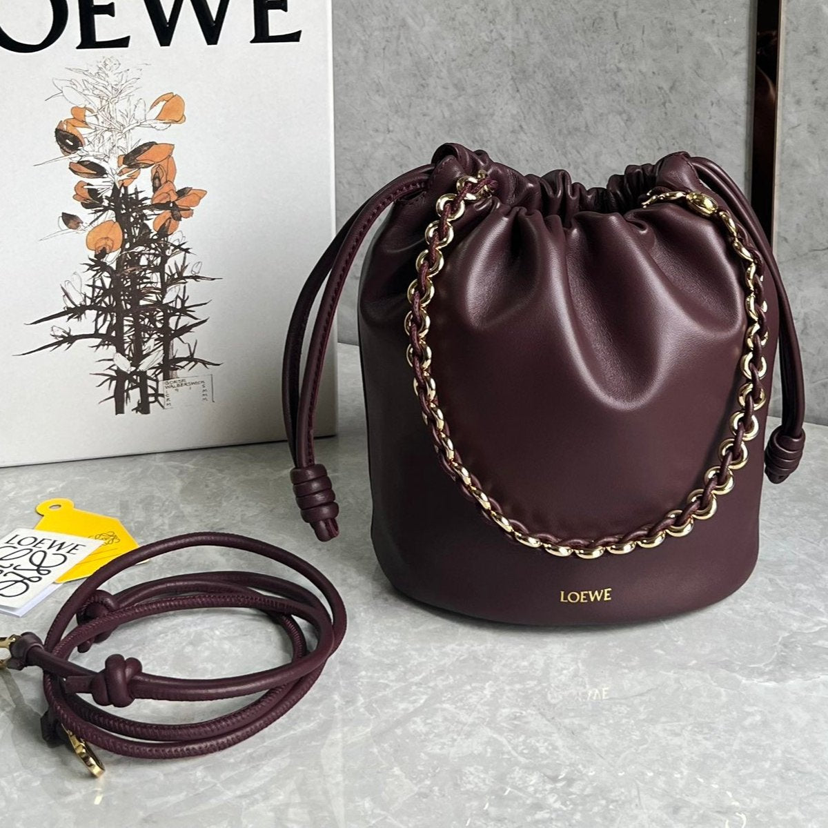 Loewe 32 Flamenco Purse Bucket in Dark Burgundy Mellow Nappa Lambskin