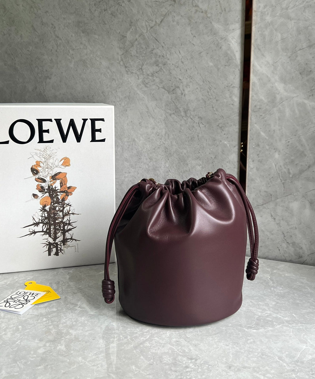 Loewe 32 Flamenco Purse Bucket in Dark Burgundy Mellow Nappa Lambskin