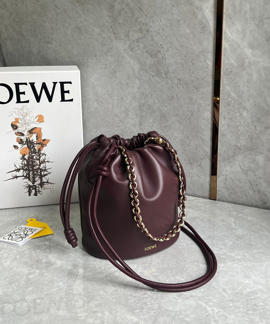 Loewe 32 Flamenco Purse Bucket in Dark Burgundy Mellow Nappa Lambskin