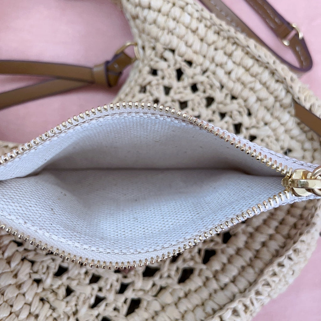 Wander Hobo Bag 20 in Beige Mix Brown Woven Raffia