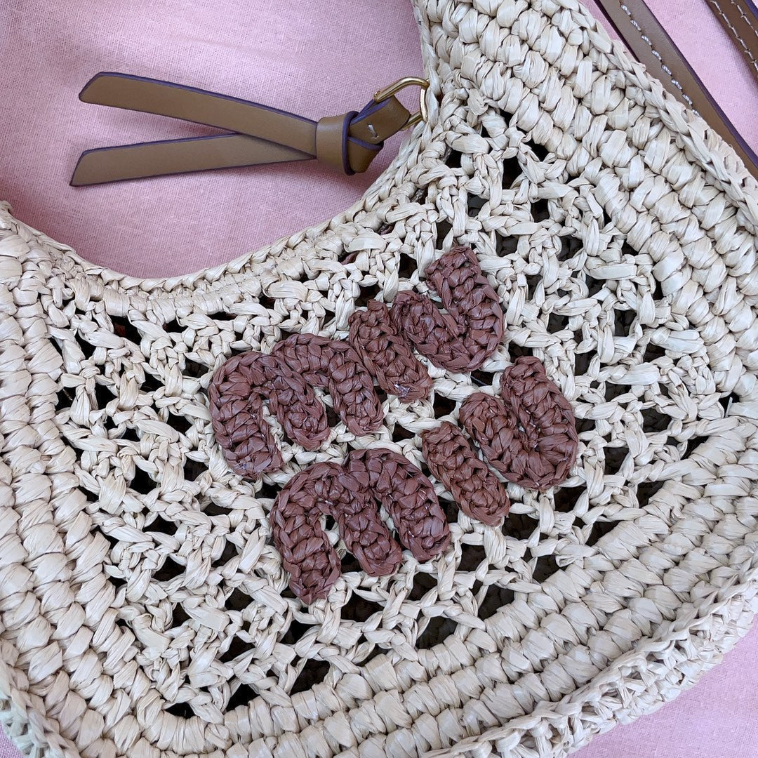 Wander Hobo Bag 20 in Beige Mix Brown Woven Raffia