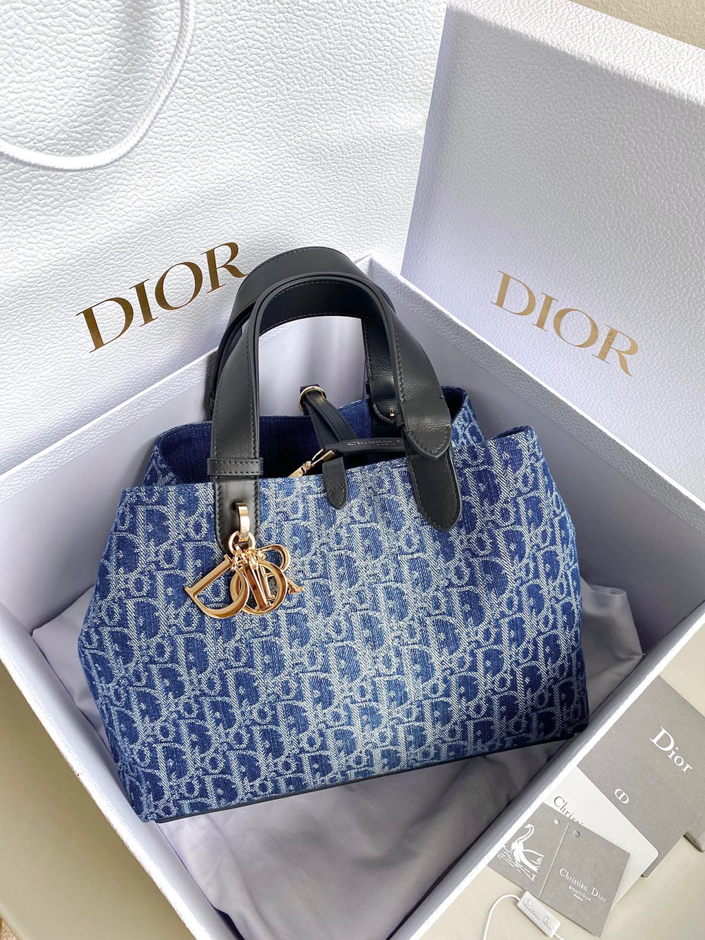Dior Medium Toujours 28 Blue Denim Oblique Jacquard Bag