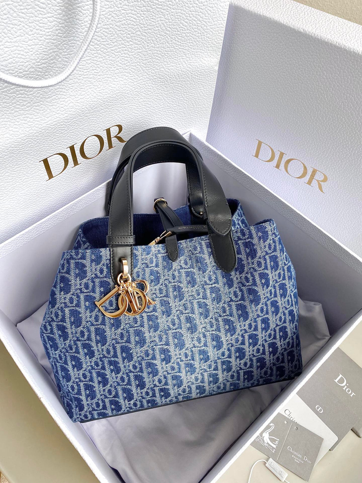 Dior Medium Toujours 28 Blue Denim Oblique Jacquard Bag
