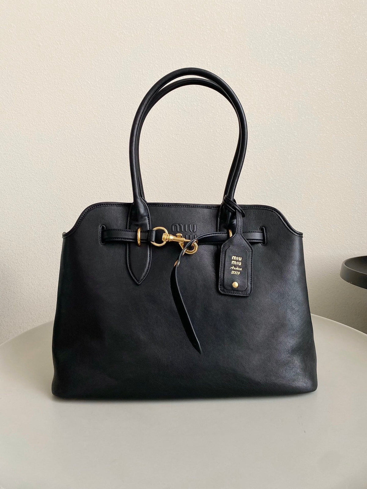 Large Handbag 40 in Black Calfskin