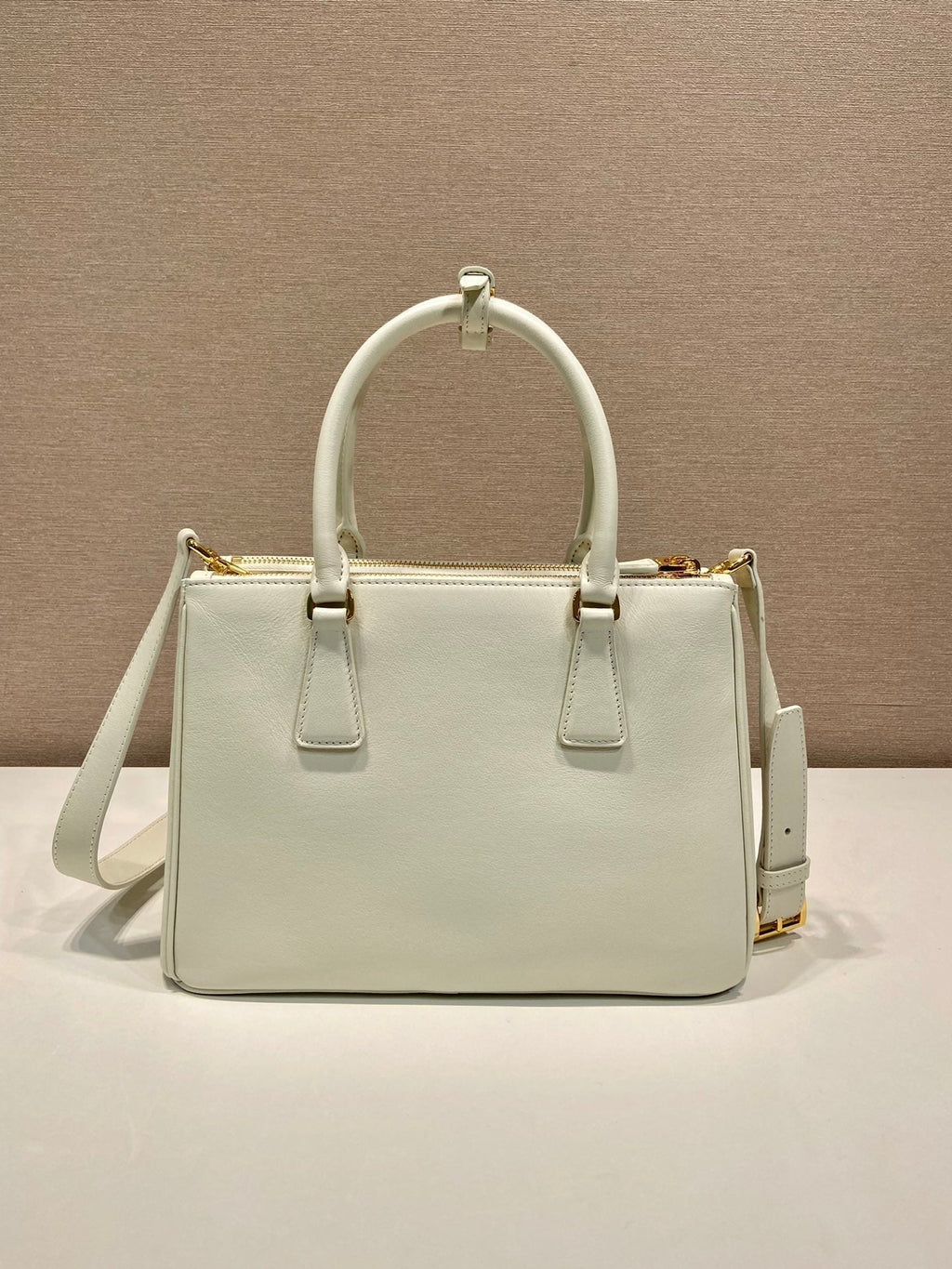 Prada Medium Galleria Bag 28 in White Smooth Calfskin Gold Hardware