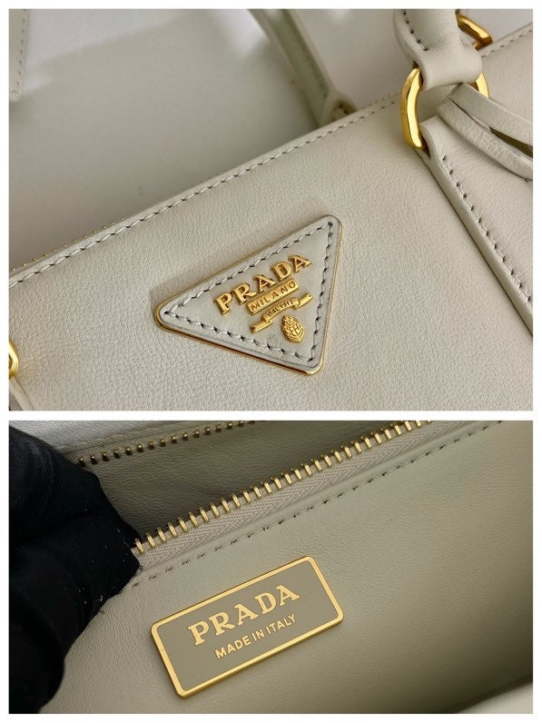 Prada Medium Galleria Bag 28 in White Smooth Calfskin Gold Hardware