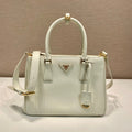 Prada Medium Galleria Bag 28 in White Smooth Calfskin Gold Hardware