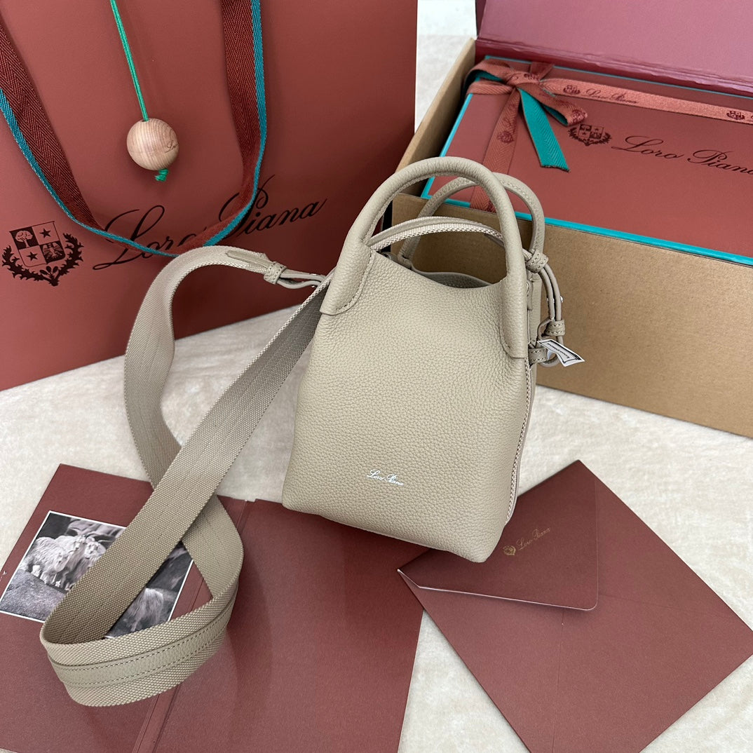 Loro Piana Micro Bale Bag in Khaki Brown Calfskin