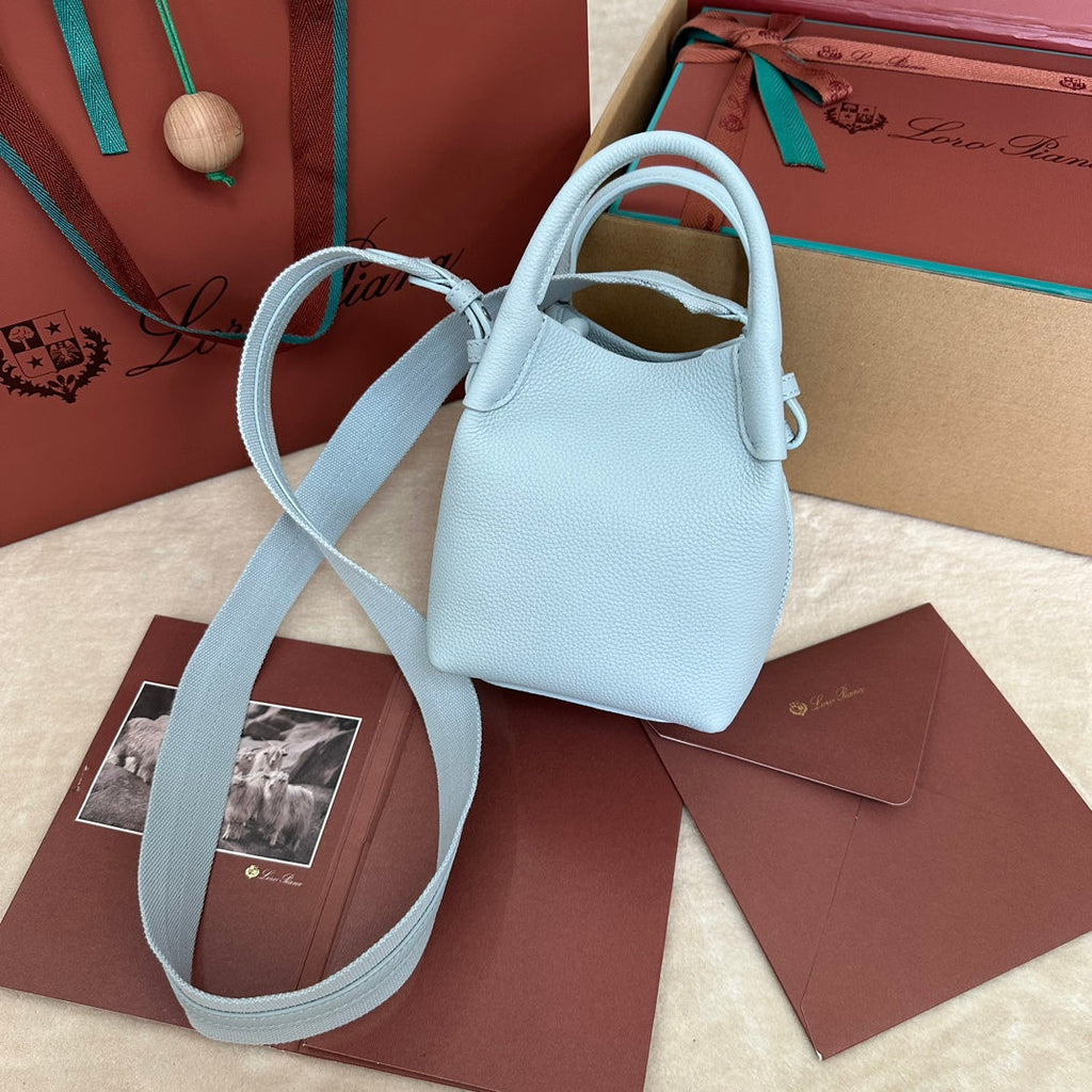 Loro Piana Micro Bale Bag in Light Blue Calfskin