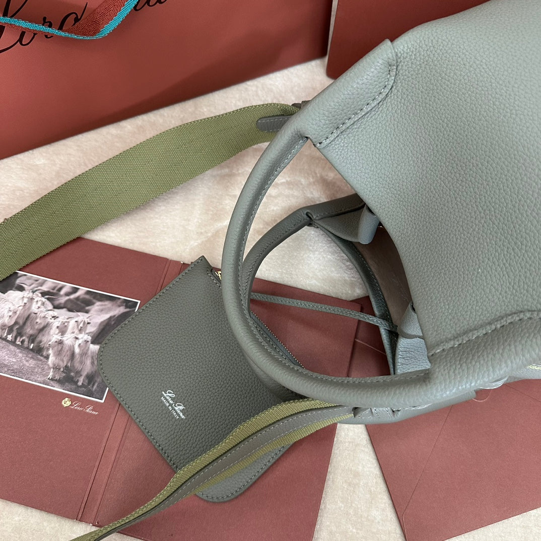 Loro Piana Small 21 Bale Bag in Basil Green Grained Calfskin with Gold Hardware