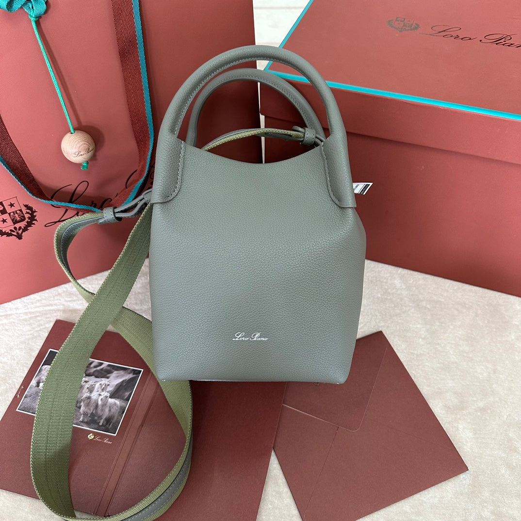 Loro Piana Small 21 Bale Bag in Basil Green Grained Calfskin with Gold Hardware
