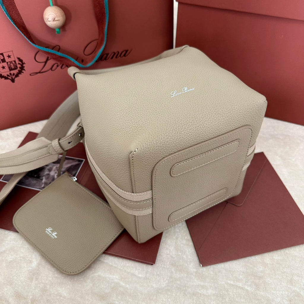 Loro Piana Small 21 Bale Bag in Khaki Brown Grained Calfskin