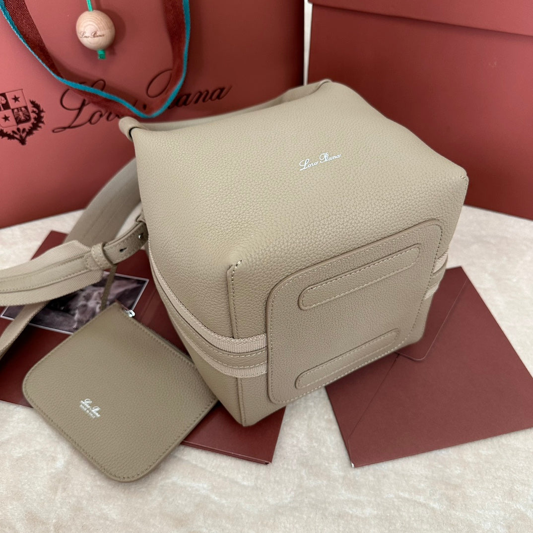 Loro Piana Small 21 Bale Bag in Khaki Brown Grained Calfskin