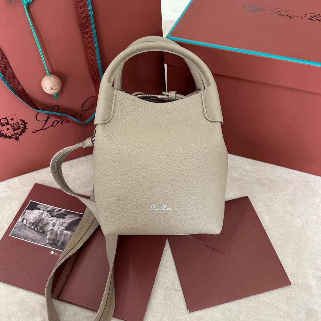Loro Piana Small 21 Bale Bag in Khaki Brown Grained Calfskin
