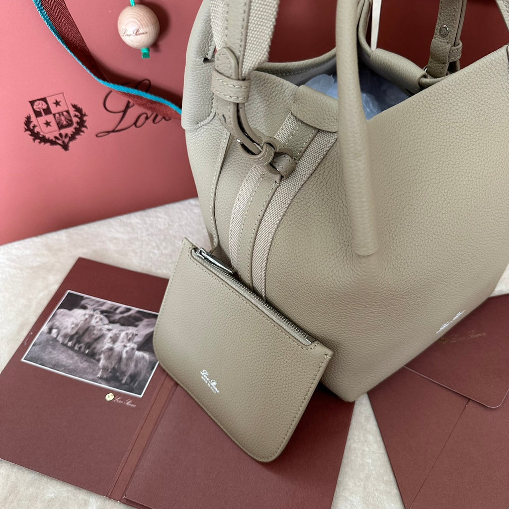Loro Piana Small 21 Bale Bag in Khaki Brown Grained Calfskin