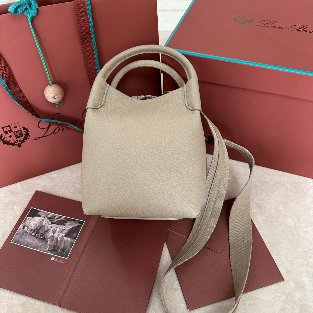 Loro Piana Small 21 Bale Bag in Khaki Brown Grained Calfskin
