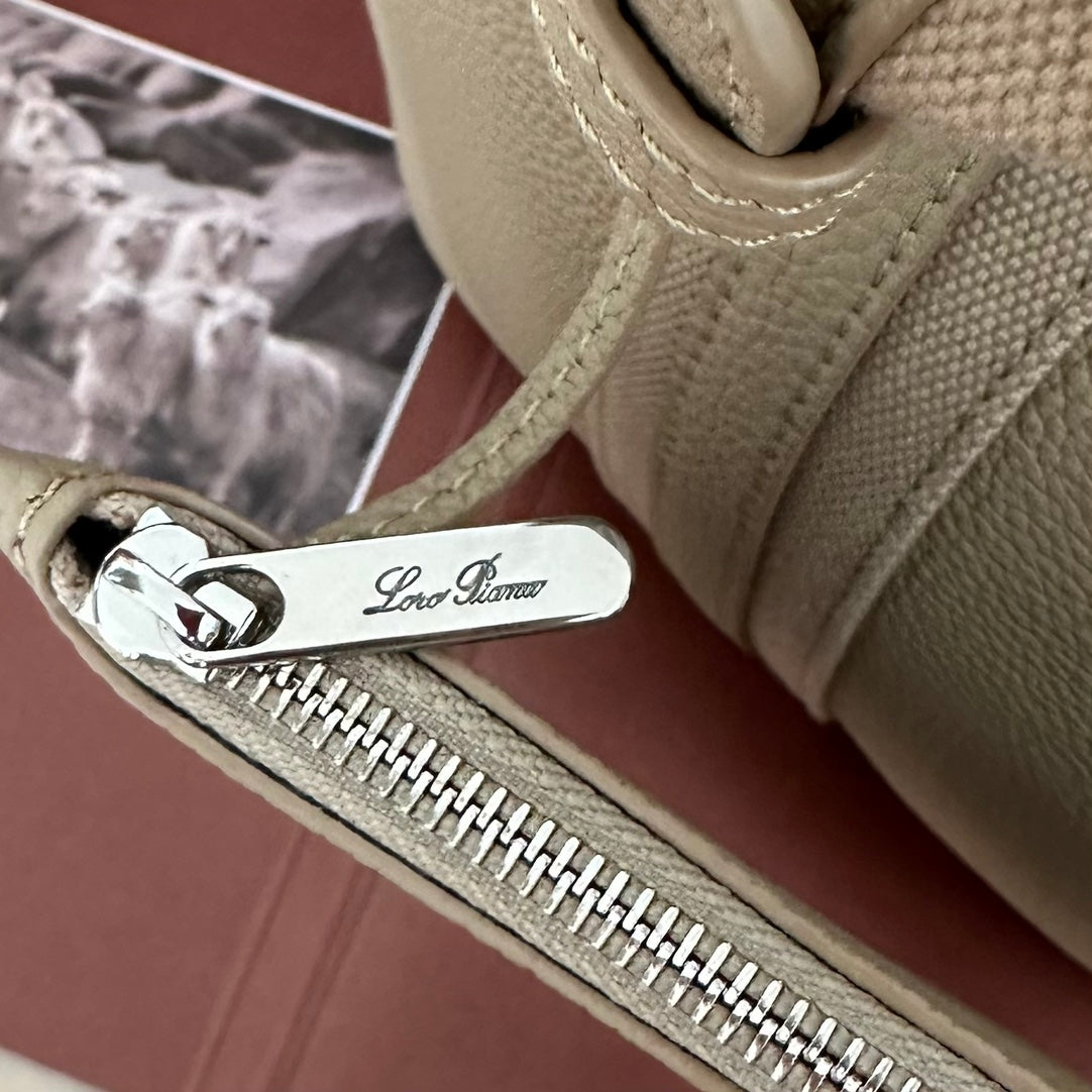 Loro Piana Small 21 Bale Bag in Khaki Brown Grained Calfskin