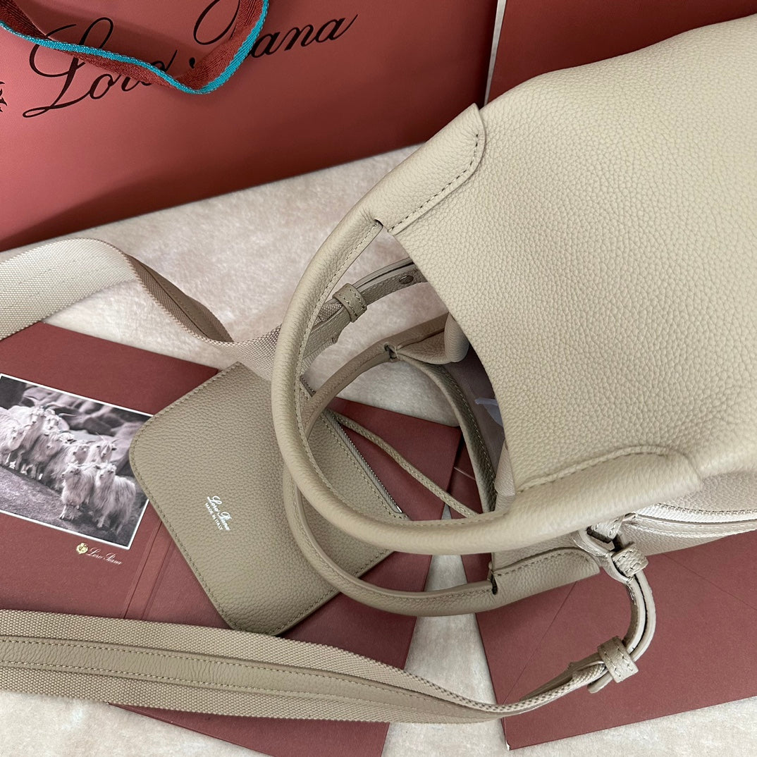 Loro Piana Small 21 Bale Bag in Khaki Brown Grained Calfskin
