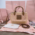 Woven Hollow Bag 24 in Beige Rattan and Brown Calfskin Trim
