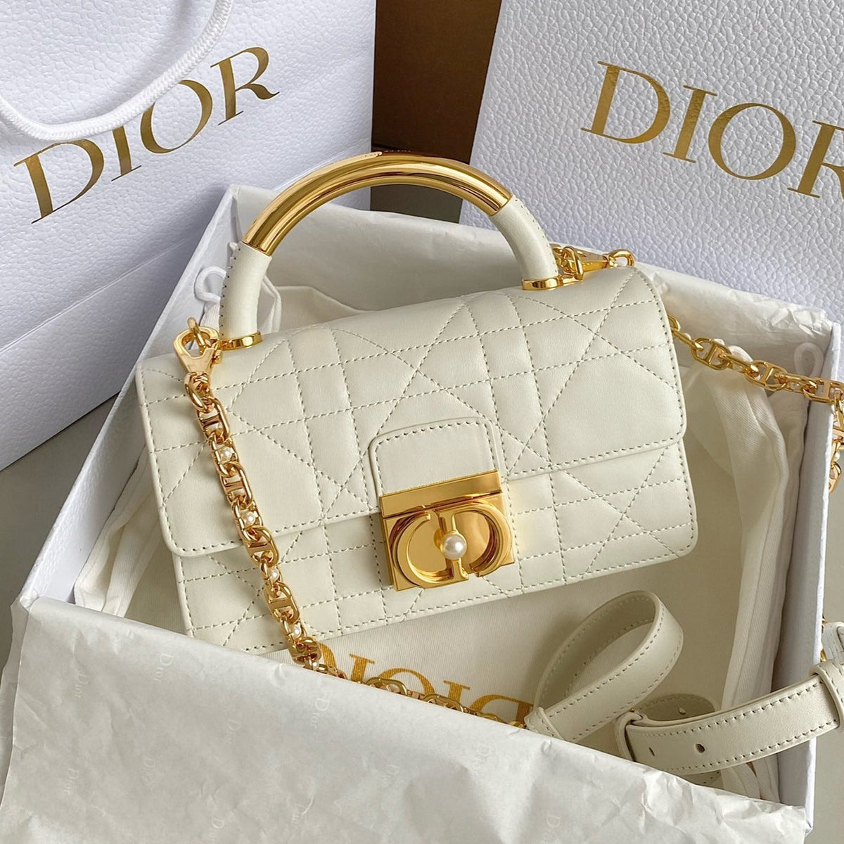 Dior Mini Ange 20 Bag in White Calfskin