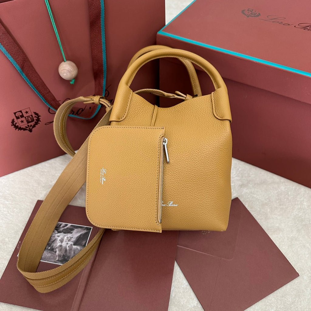 Loro Piana Small 21 Bale Bag in Mustard Yellow Grained Calfskin