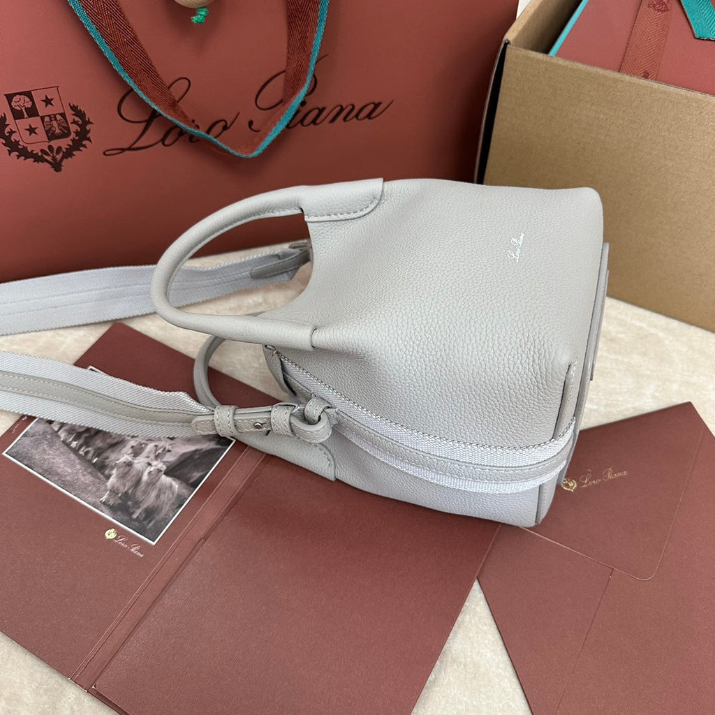 Loro Piana Micro Bale Bag in Pale Gray Calfskin