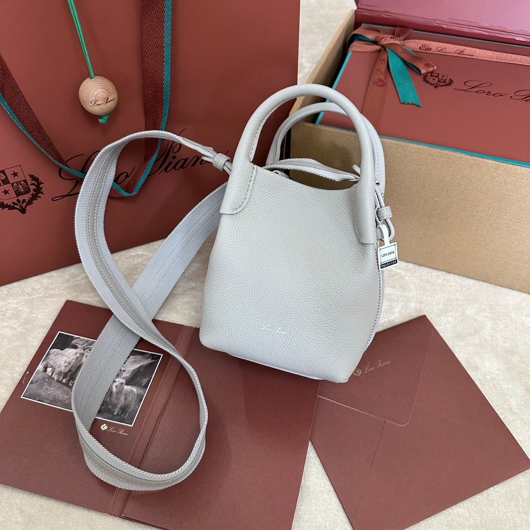 Loro Piana Micro Bale Bag in Pale Gray Calfskin