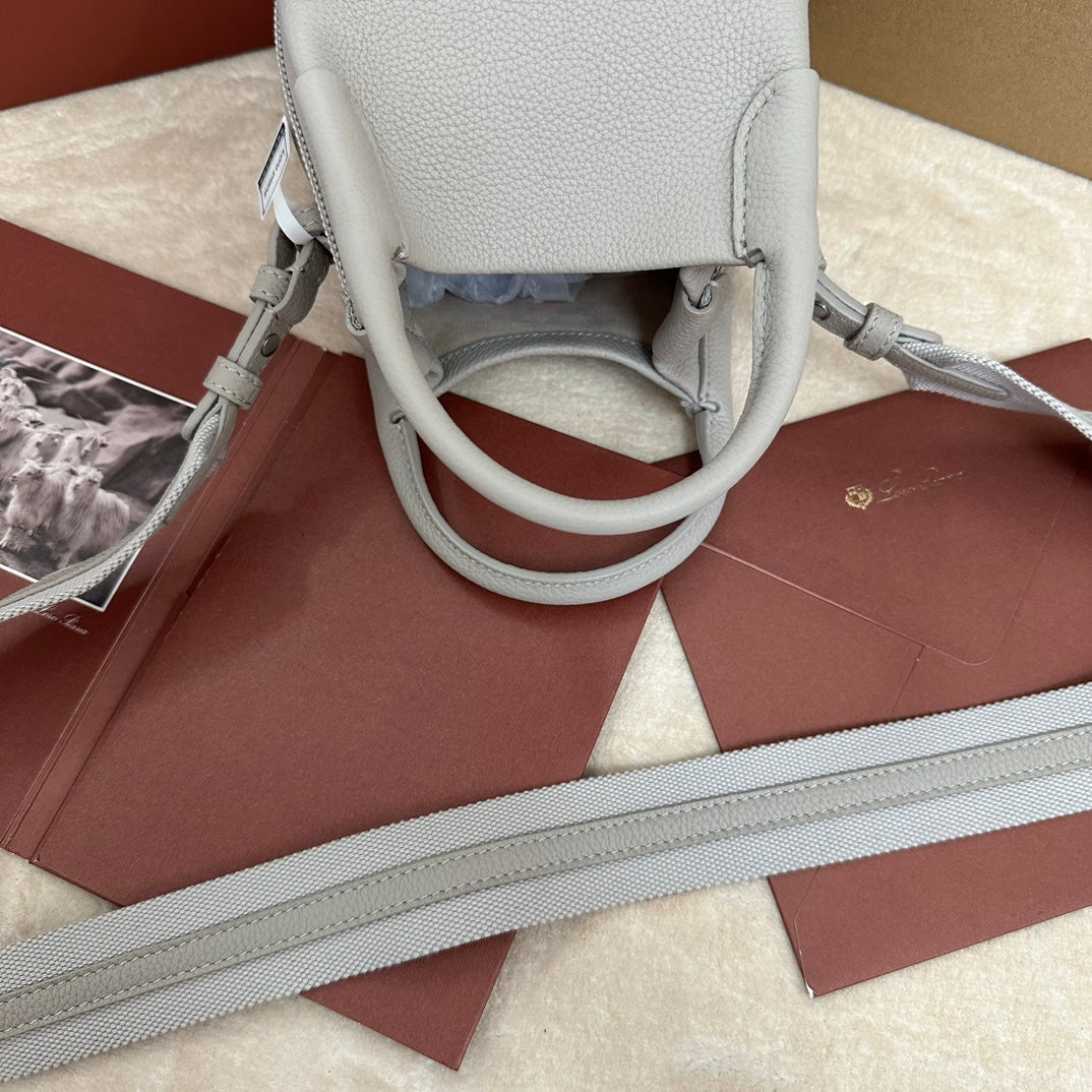 Loro Piana Micro Bale Bag in Pale Gray Calfskin