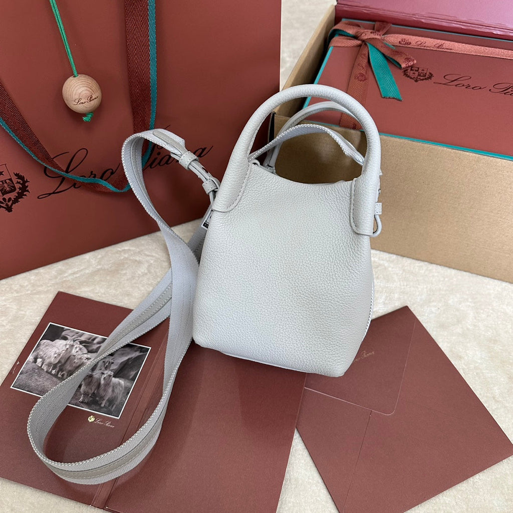 Loro Piana Micro Bale Bag in Pale Gray Calfskin