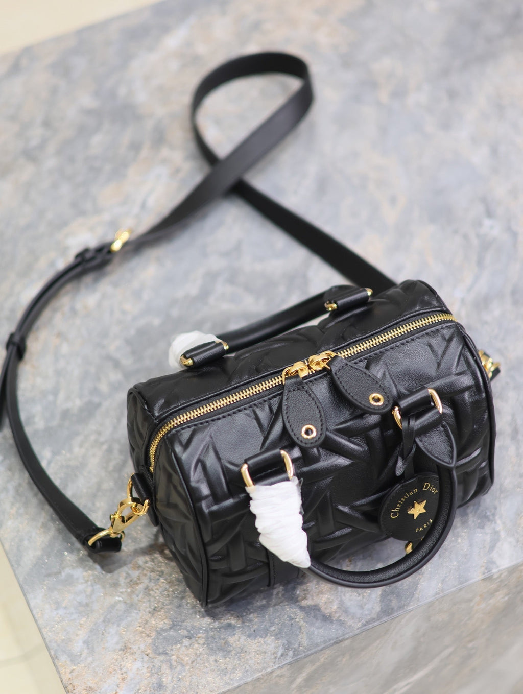 Dior Medium Groove Bag 20 in Black Macrocannage Calfskin with Gold Hardware