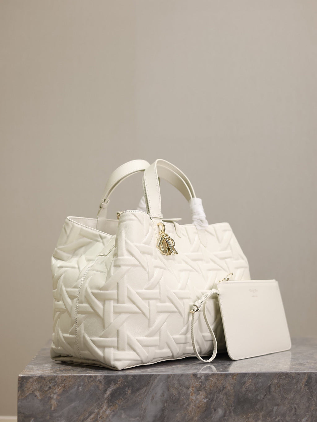Dior Medium 37 Toujours Bag in White Cannage Graphic Lambskin