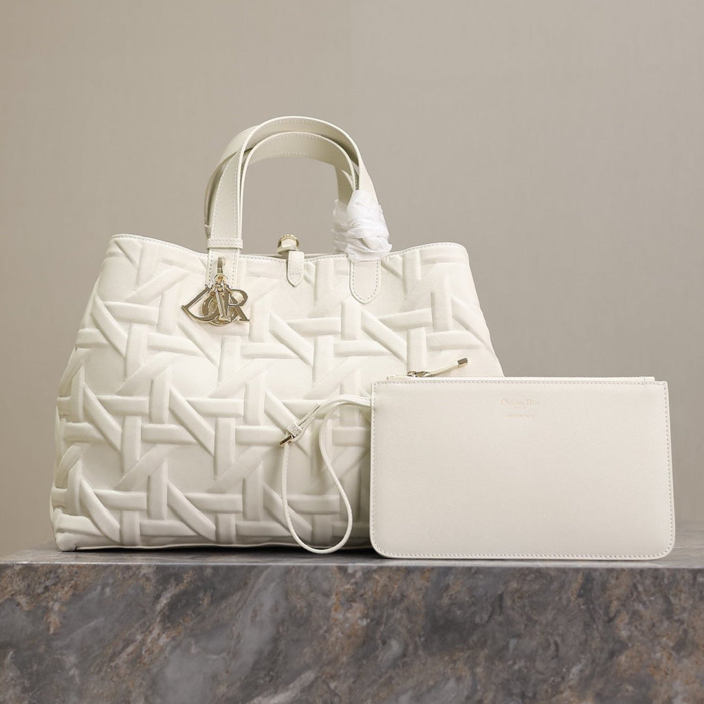 Dior Medium 37 Toujours Bag in White Cannage Graphic Lambskin