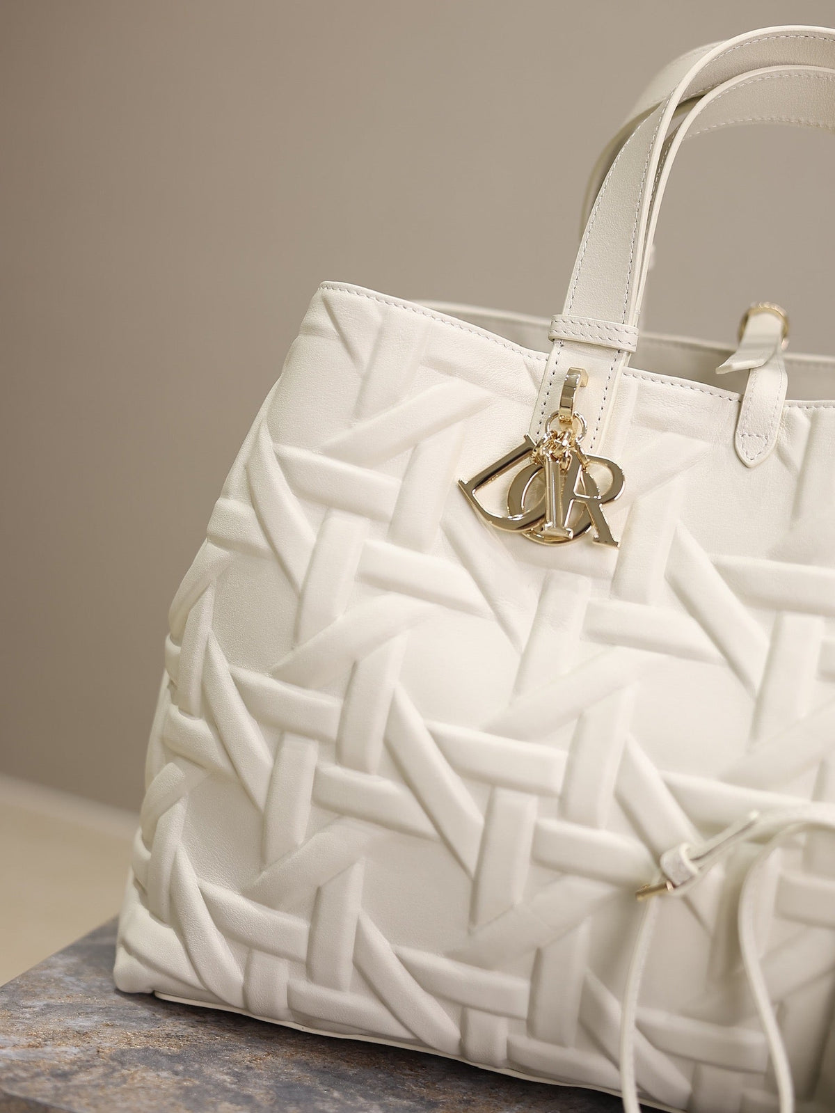 Dior Medium 37 Toujours Bag in White Cannage Graphic Lambskin