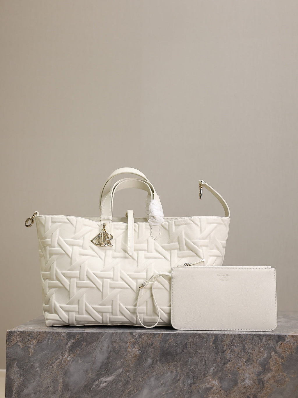 Dior Medium 37 Toujours Bag in White Cannage Graphic Lambskin