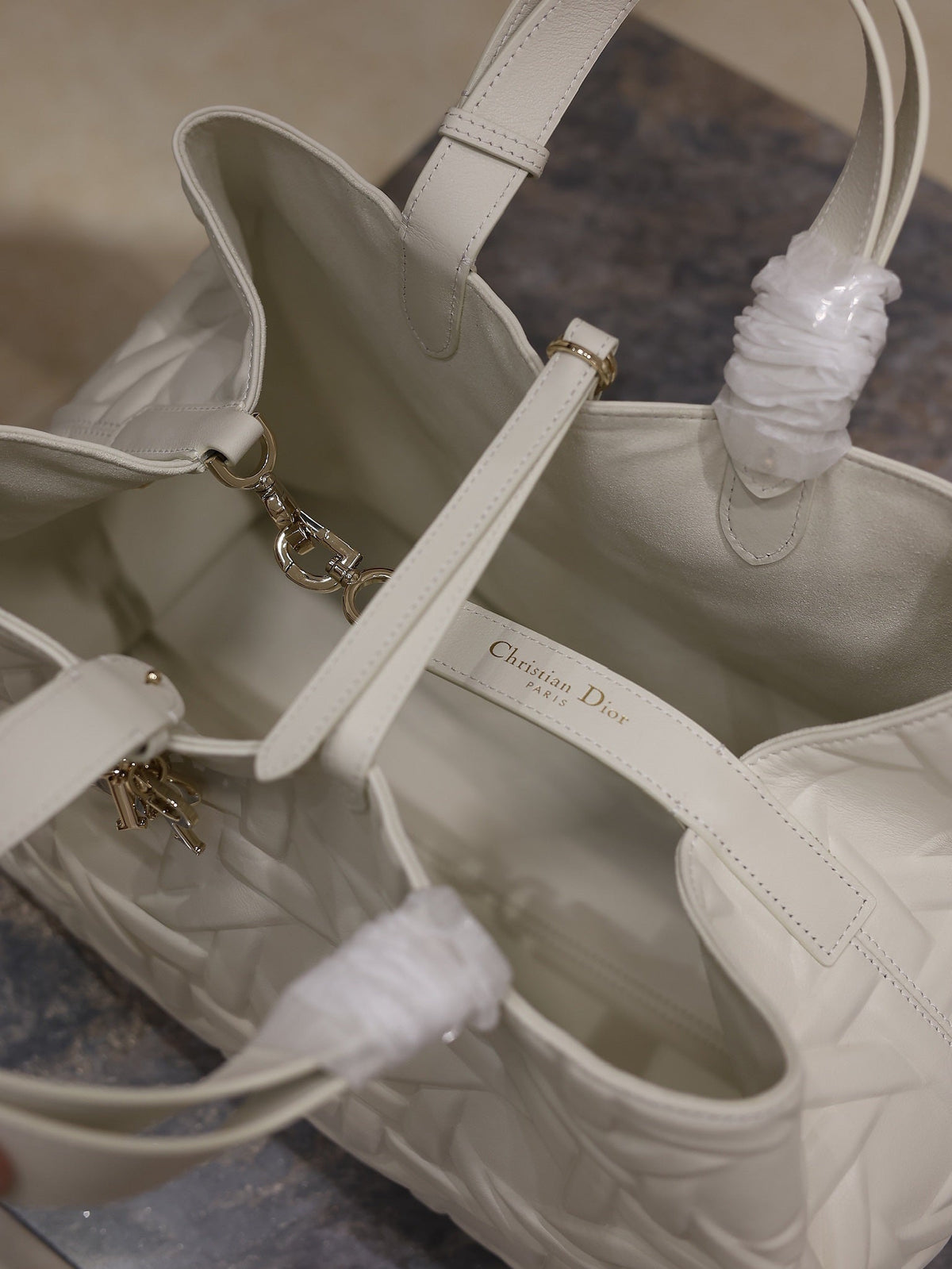 Dior Medium 37 Toujours Bag in White Cannage Graphic Lambskin